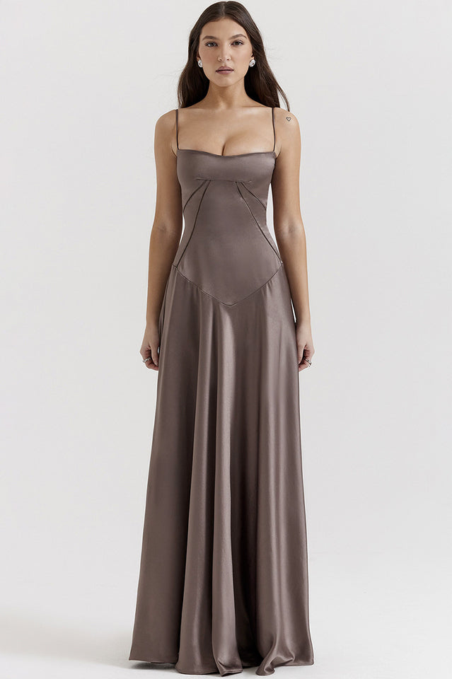 Satin Corset Spaghetti Strap Square Neck Maxi Gown