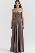 Satin Corset Spaghetti Strap Square Neck Maxi Gown