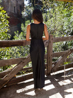 Satin Deep V Sleeveless Backless Long Dress