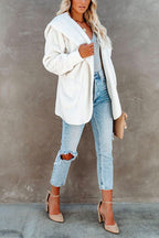 Open Front Hoodied Fuzzy Outwear with Pockets