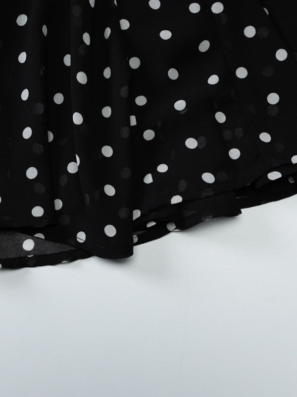 Polka Dot Print Fitted Waist Strapless Halter Neck Short Dress