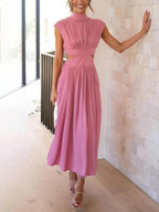 Cutout Waist Pocketed Vacation Midi Dress