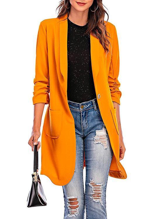 3/4 Sleeve Ruched One Button Midi Cardigan