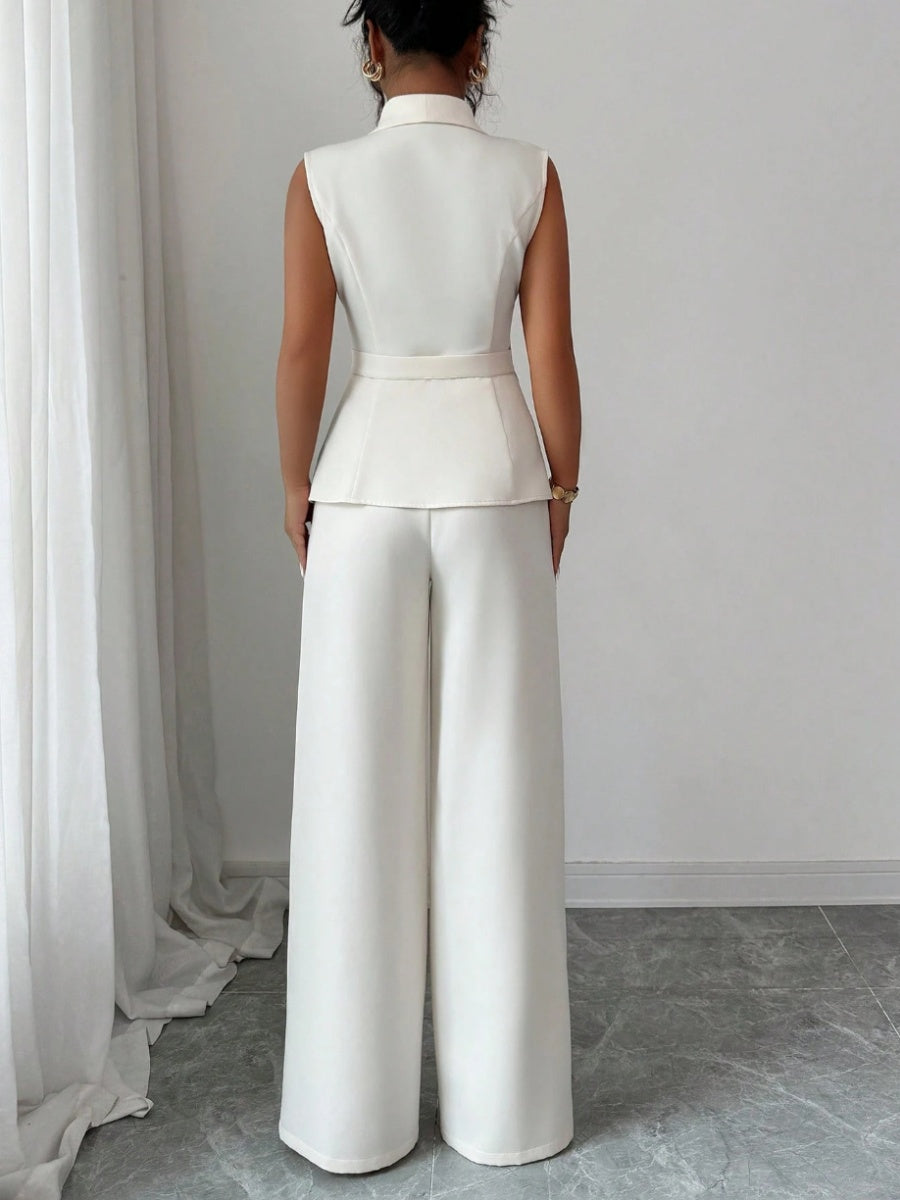 Commuting Sleeveless Suit Collar Vests Straight-leg Pants Set 2-piece Sets