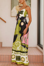Tie Front Cut Out Wide Leg Printed Cami Jumpsuit