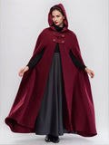 Wool Blend Maxi Cape Coat With Hooded Burgundy Full Length Poncho Oversized Outerwear For Women 2026