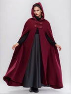 Wool Blend Maxi Cape Coat With Hooded Burgundy Full Length Poncho Oversized Outerwear For Women 2026