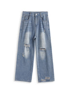 Vintage Wash Loose Ripped Jeans