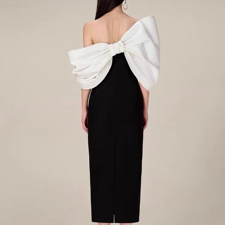 Off-Shoulder Evening Dress with Bow-Back