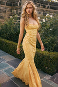 Floral Jacquard Strapless Mermaid Maxi Lace Dress