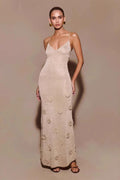 Fitted Maxi Knit Spaghetti Strap V Neck  Sweater Dress