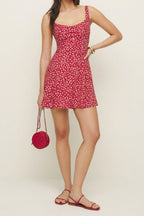 Sweetheart Neck Wide Strap Floral Print Fit and Flare Mini Dress
