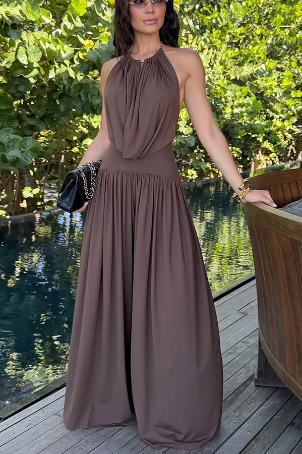 Lightweight Chic Draped High Rise Elastic Waist Wide-leg Pants