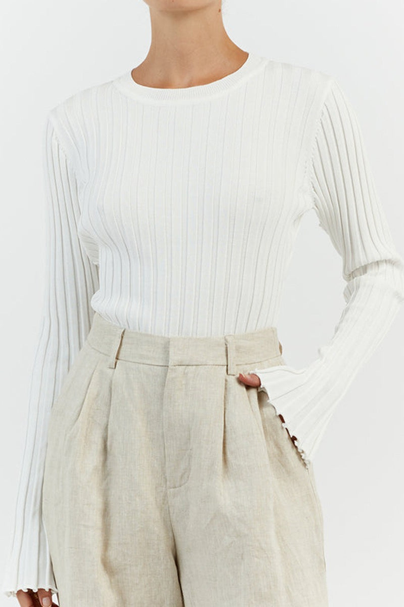 Ribbed Crew Neck Solid Slim Knit Base Layer