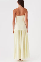 Lizzy Exclusive Strapless Semi Sheer Patchwork Chiffon Maxi Dress Statement Occasion Edit