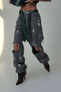 Graffiti Distressed Loose Straight Leg Jeans