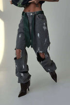 Graffiti Distressed Loose Straight Leg Jeans