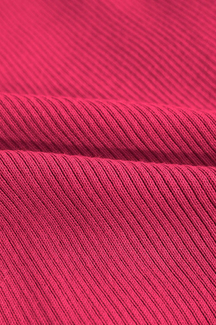 Rib Knit Polo Collar Button Front Flared Cuff Maxi Dress
