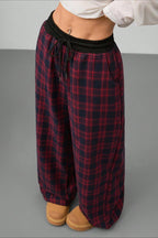 Plaid Elastic Waist Stretch Loose Casual Pants