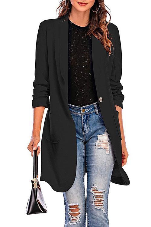 3/4 Sleeve Ruched One Button Midi Cardigan