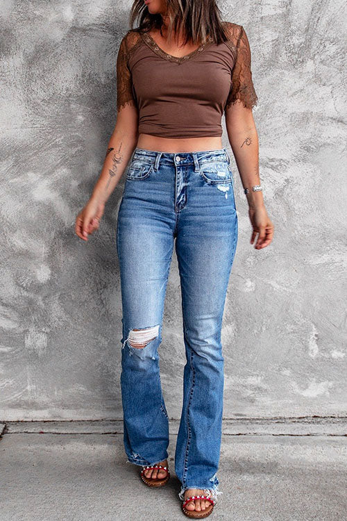 Distressed Bell Bottoms Ripped Jeans
