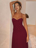 Polka Dot Retro Pleated Long Dress With A Halter Neck
