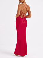 Satin High Slit Backless Camisoles Maxi Dresses