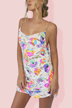 Chain Strap Backless Sequin Floral Mini Cami Dress