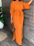 Leisure Daily Lace Up Slit Maxi Dresses