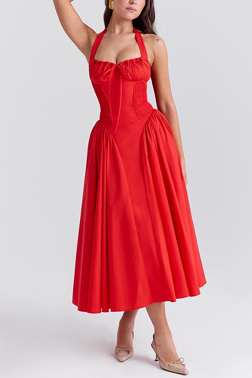 Halter Backless Lace-up Swing Midi Sundress