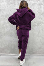 Velour Solid Color Hoodie Long Pants Set