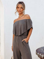 Off Shoulder Backless Loose-fit Leisure Jumpsuits
