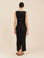 Flax High-waisted Sleeveless Vest Skirts Set 2-piece Sets