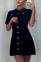 Short Sleeves Button Down Mini Knit Dress