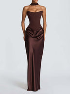 Satin Tie Ribbon Off-shoulder Sexy Strapless Bodycon Maxi Dress With Cinched Waist