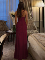 Solid Color Sleeveless Long Bodycon Dress With Back Tie Design