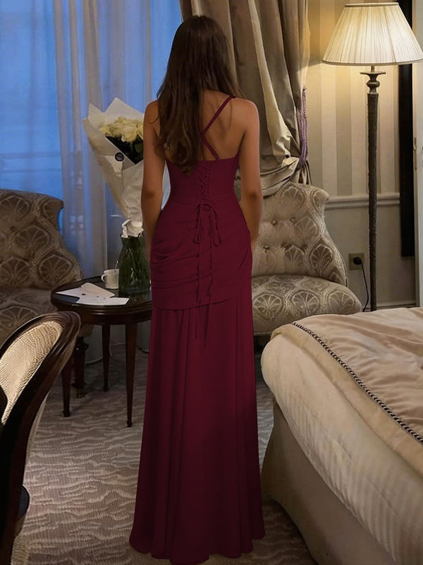 Solid Color Sleeveless Long Bodycon Dress With Back Tie Design