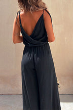 Wrap V Neck Tie Shoulder Slit Irregular Cami Jumpsuit