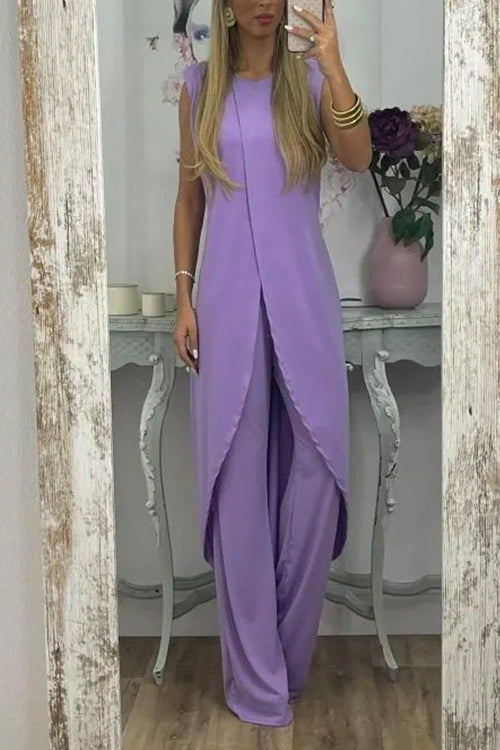 Chic Tulip Hem Sleeveless Long Top Wide Leg Pants Set