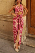 Halter Twist Front Cut Out Slit Tie Dye Maxi Dress