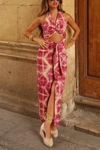 Halter Twist Front Cut Out Slit Tie Dye Maxi Dress