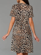 Short-sleeved V-neck Solid Color One-piece Short Dress