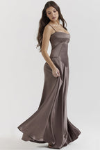 Satin Corset Spaghetti Strap Square Neck Maxi Gown