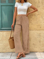 Minimalist Style Drawstring Hollow-out Solid Color Loose Wide-leg Trousers
