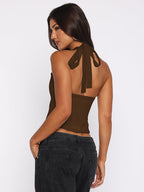 Hollow-out Bralette With Underwire, Tight-fitting Solid Color Halter Neck Double-layer Vest