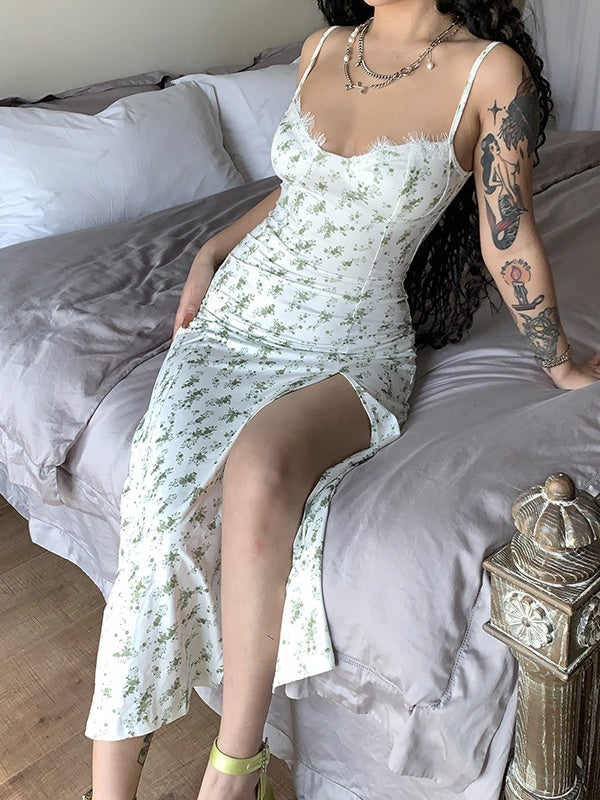 Floral Print Slit Spaghetti Strap Maxi Dress