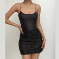 Textured solid satin u neck spaghetti strap sleeveless mini dress