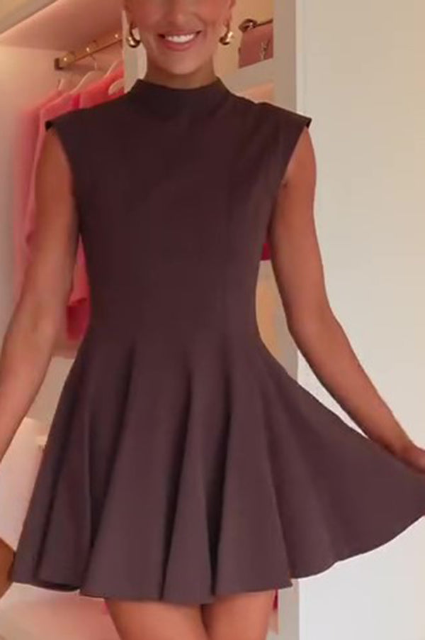 Sleeveless Mock Neck Fit and Flare Mini Dress