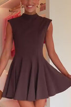 Sleeveless Mock Neck Fit and Flare Mini Dress
