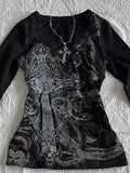 Retro Cross Print Long Sleeve